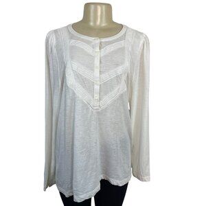 Loft Women’s White Long Sleeve Lace Detail Henley Blouse Sz XL - New